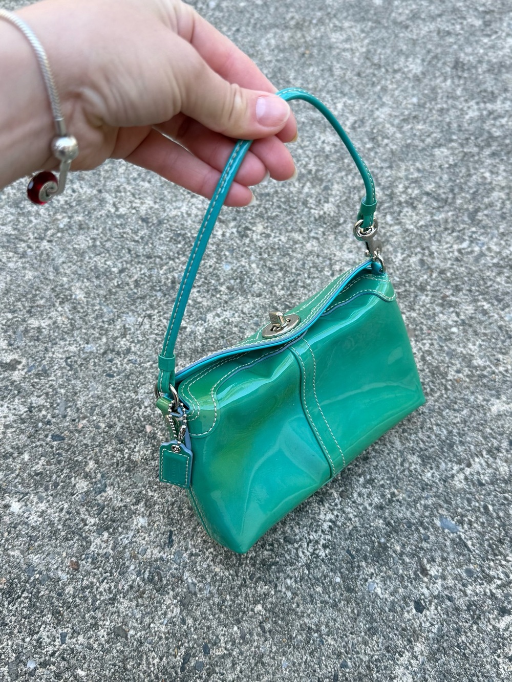 Coach Y2K Patent Leather Mini Purse Green Teal Glossy Vintage - Picture 2 of 16